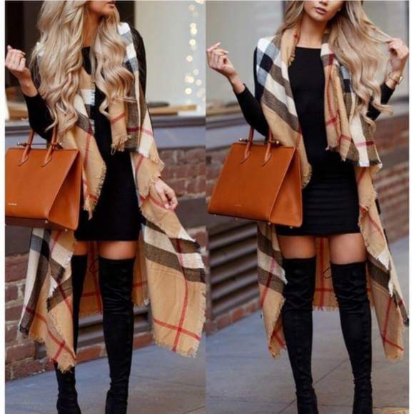 Jackets & Blazers - ONE LEFT! Camel Plaid Long Vest